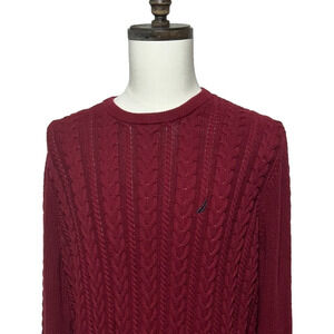 Nautica Sweater Mens XXL Red Cable Knit Fishermen Pullover Crew Neck Chunky